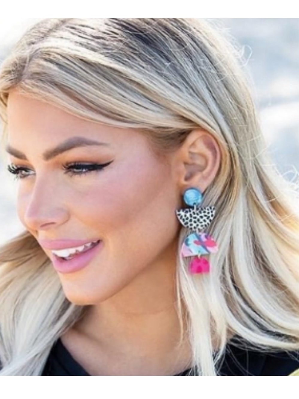 New Plunder geometric colorful dangling earrings, stud / post backs